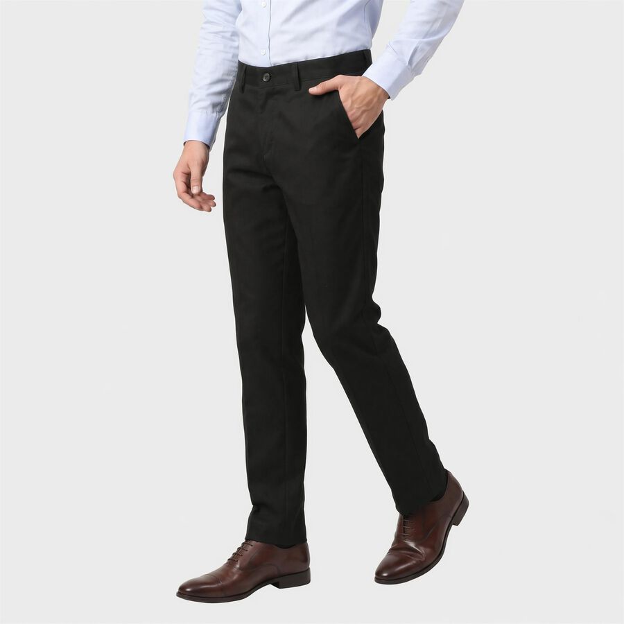 Men's Black Flat-Front Formal Trousers, Black, large