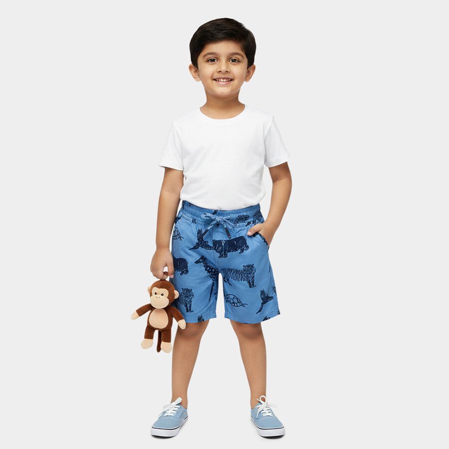 Boys' Blue Regular Fit Animal Printed Bermuda Shorts, Mid Blue, large