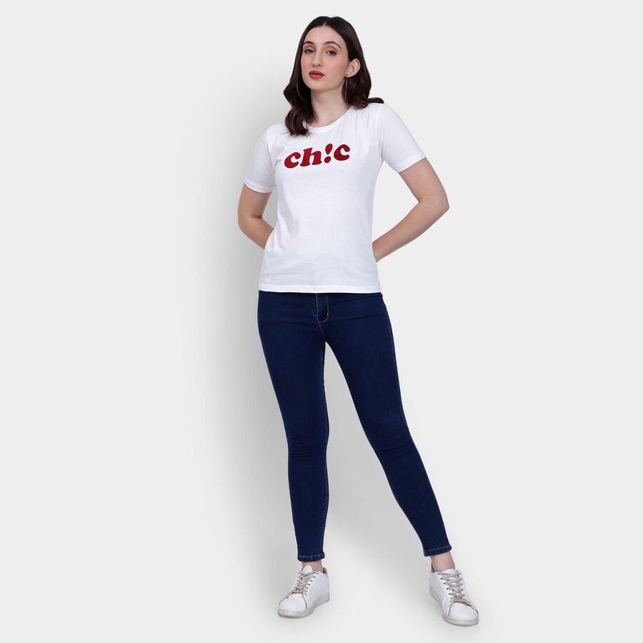 Ladies' 100% Cotton Round Neck T-Shirt , Off White, large image number null