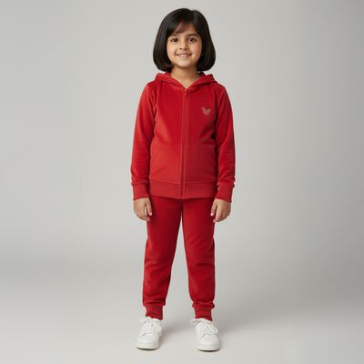 Girls Deep Crimson Red Hooded Casual Hipster Set
