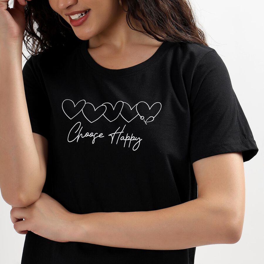 Ladies' Round Neck T-Shirt , काला, large image number null
