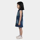 Girls' Blue Sleeveless Shirt Style Button Front Frock, मध्यम नीला, small
