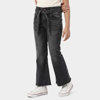 Girls' Black Flared Fit Tie-Up Jeans