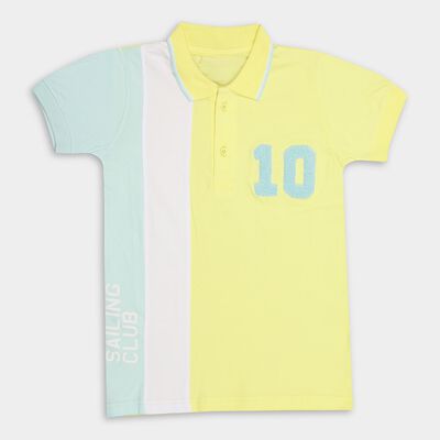 Boys' Bright Yellow Cotton Polo Neck Casual T-Shirt