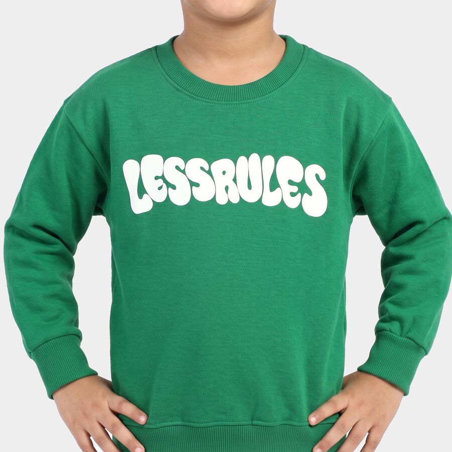 Boys' Green Crew Neck Pullover Sweatshirt, Light Green, large