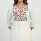 Women's Off White Notch Neck Floral Printed Kurta, Off White, small
