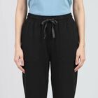 Women Black Straight Fit Drawstring Waist Track Pants, Black, small