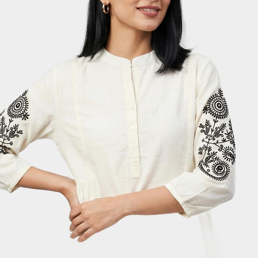Women's White Round Neck Solid Kurti, सफ़ेद, large