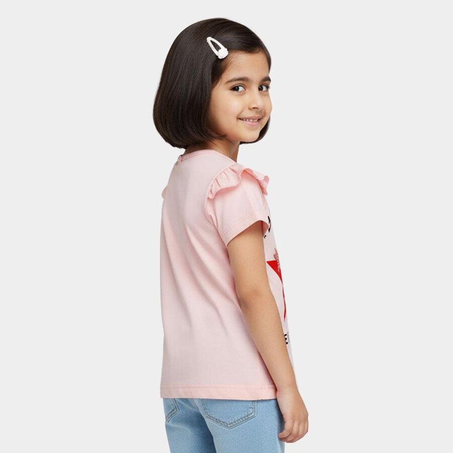 Girls' Light Pink Cotton Round Neck Casual T-Shirt, हल्का गुलाबी, large image number null