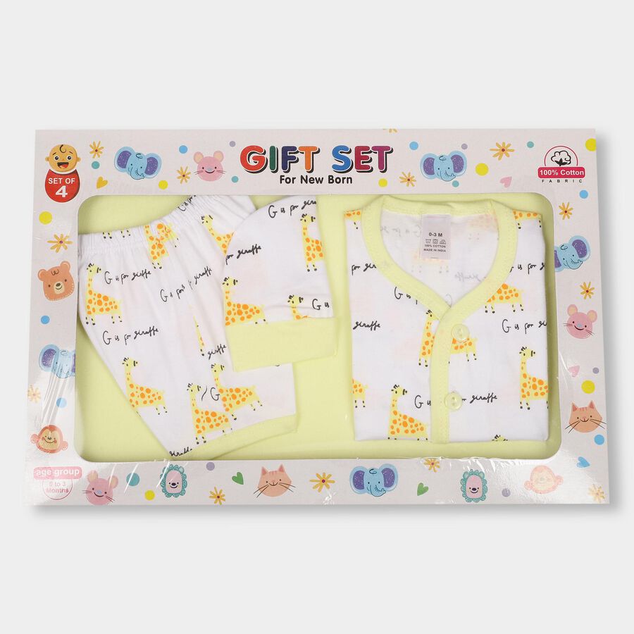 Infants' 100% Cotton Gift Set (Top, Shorts, Cap/Bib, Sheet), Yellow, large image number null