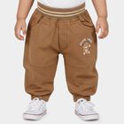 Infants Brown Jogger Fit Teddy Print Trousers, गहरा पीला, small