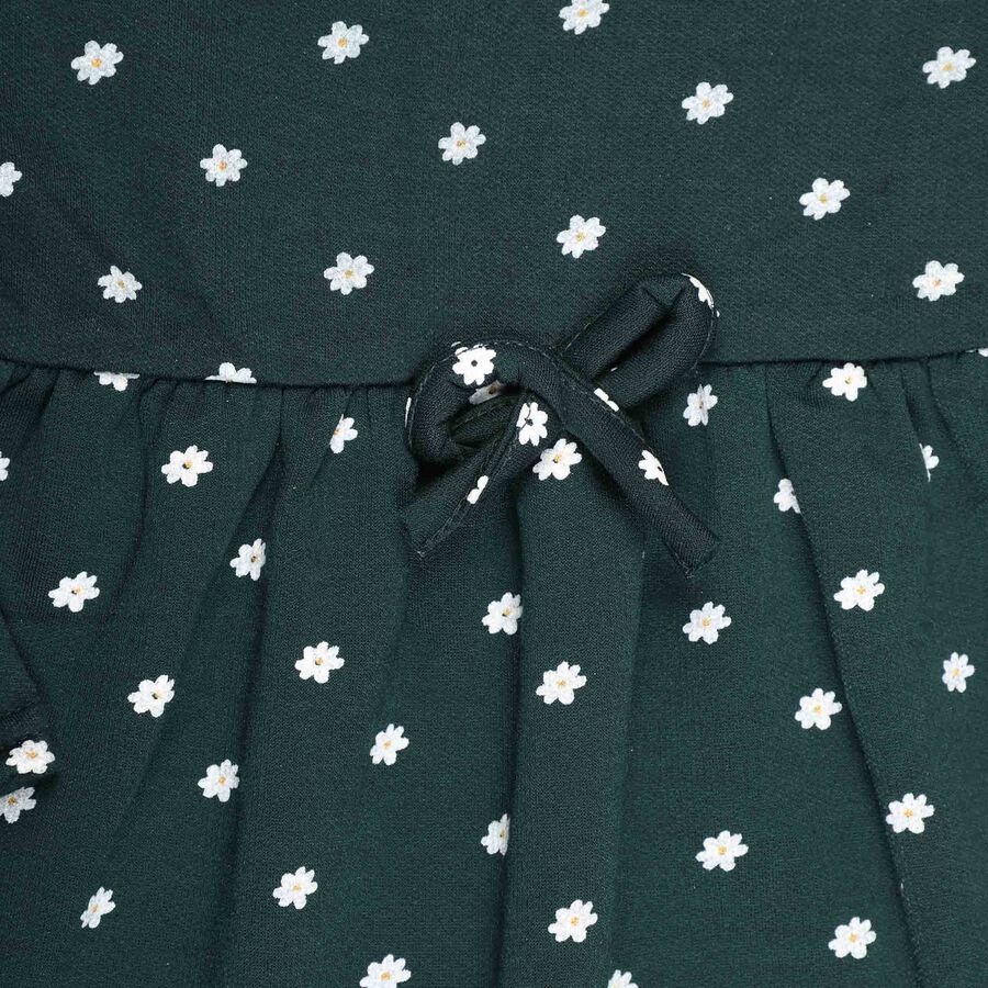 Girls Printed Frock, Dark Green, large image number null