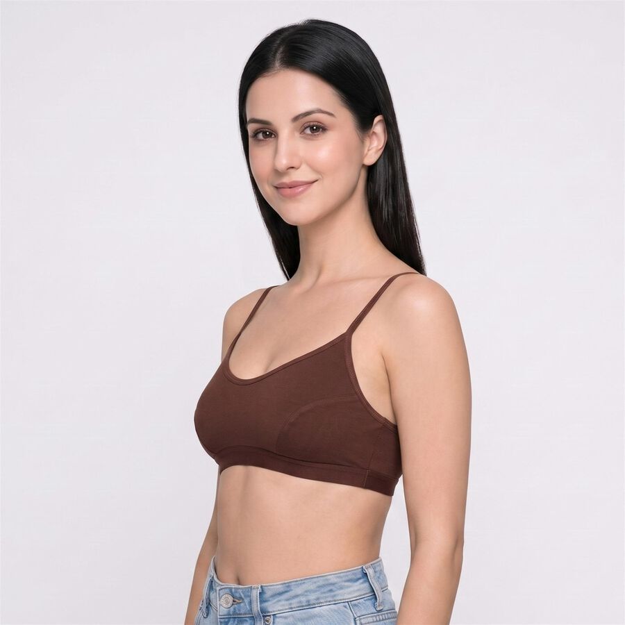 Women's Brown Cotton Blend Scoop Neck Bralette Bra, Brown, large