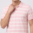 Men's Pink Polo Neck Striped Polo T-Shirt, Pink, small
