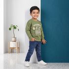Boys' Olive Green Crew Neck Graphic Print Sweatshirt, Olive, small