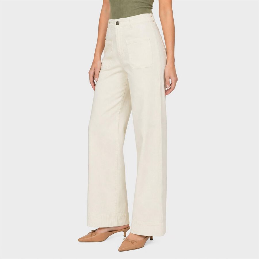 Women's White High-Rise Wide Leg Patch Pocket Trousers, सफ़ेद, large