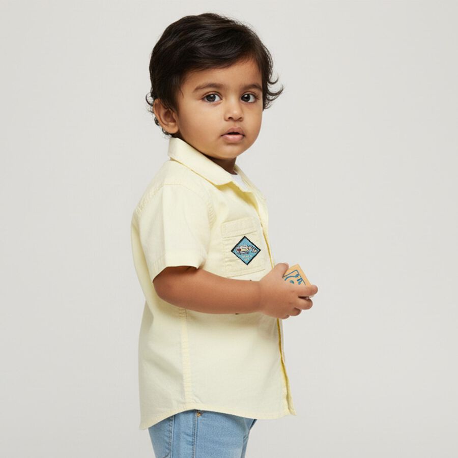 Infants Light Yellow Cotton Half Sleeve Classic Casual Shirt, Yellow, large image number null