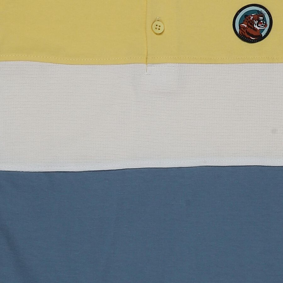 Boys' Yellow Cotton Round Neck Color-Blocked Baba Suit, Yellow, large