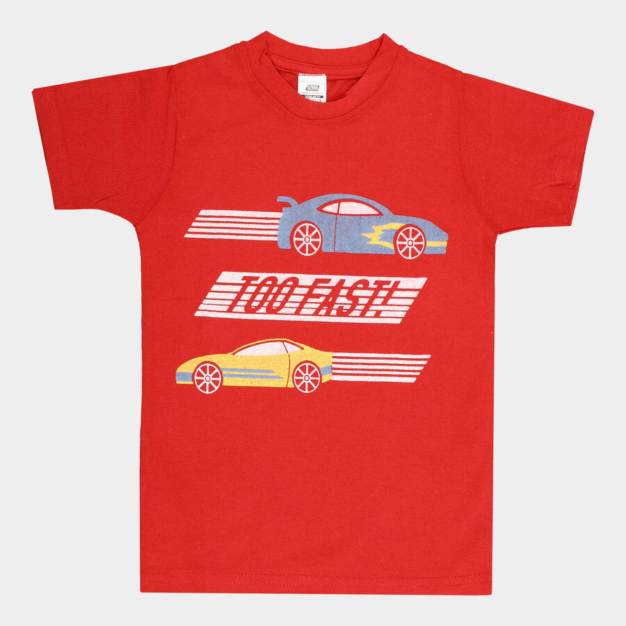 Boys Round Neck T-Shirt, लाल, large image number null