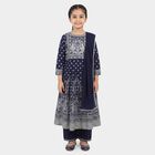 Girls Navy Blue Round Neck Fusion Set Upper and Bottom Set, Navy Blue, small