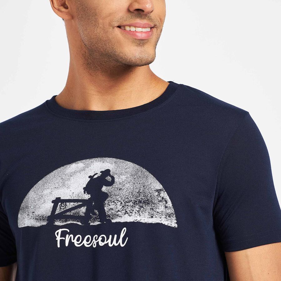 Round Neck T-Shirt, Navy Blue, large image number null