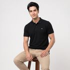 Men's Black Cotton Polo Neck T-Shirt, काला, small