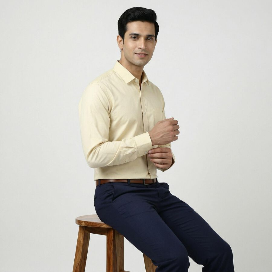 Men's Beige Classic Formal Shirt, Beige, large
