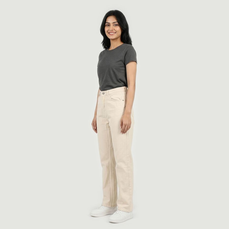 Women's White Straight Fit Classic Jeans, Off White, large