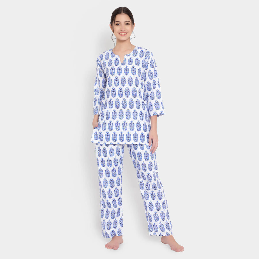 Printed Night Suit, White, large image number null