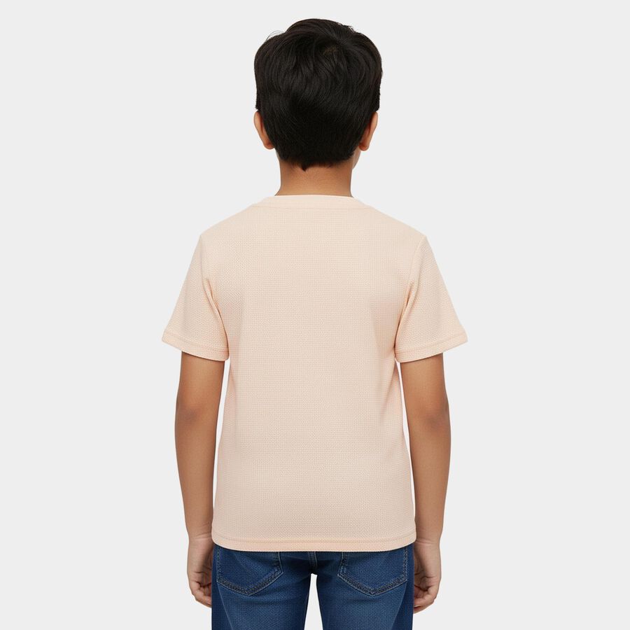 Boys' Off-White Cotton Round Neck Casual T-Shirt, ऑफ व्हाइट, large