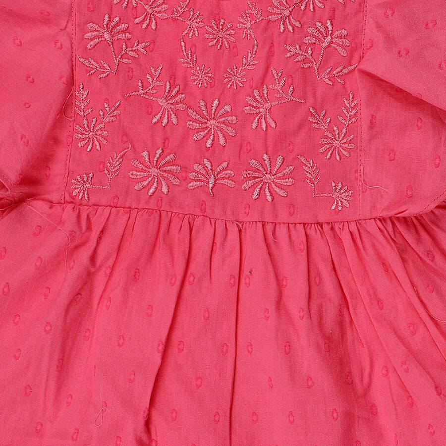 Infants' Pink Regular Fit Embroidered Flutter Sleeve Frock, गुलाबी, large