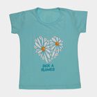 Girls' Teal Round Neck Casual T-Shirt, एक्वा, small