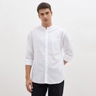 Men's Snow White Cotton Mandarin Collar Casual Shirt, सफ़ेद, small image number null