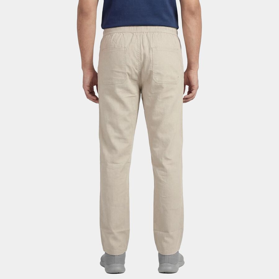 Men's Beige Slim Fit Flat-Front Casual Trousers, Beige, large