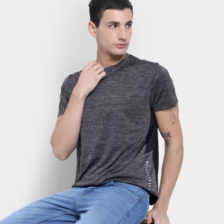 Solid Round Neck T-Shirt, काला, large image number null