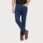 Men's Blue Slim Fit Washed Jeans, मध्यम नीला, small