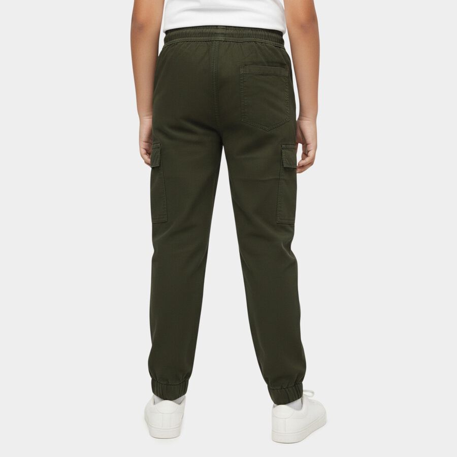 Boys' Olive Regular Fit Elastic Waist Jogger Trousers, Olive, large