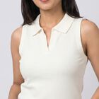 Women's Cream Polo Neck Polo T-Shirt, Off White, small