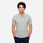 Men's Grey Cotton Polo Neck Abstract Printed T-Shirt, हल्का ग्रे, small