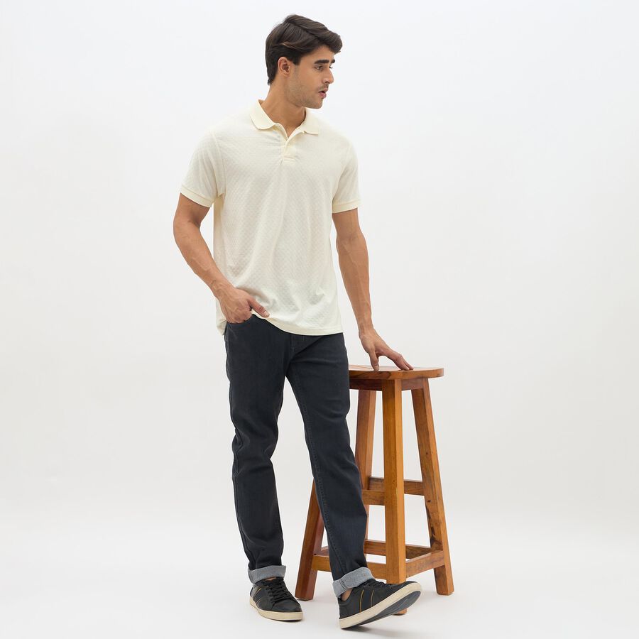 Men's Eggshell White Polo Neck Textured T-Shirt, ऑफ व्हाइट, large image number null