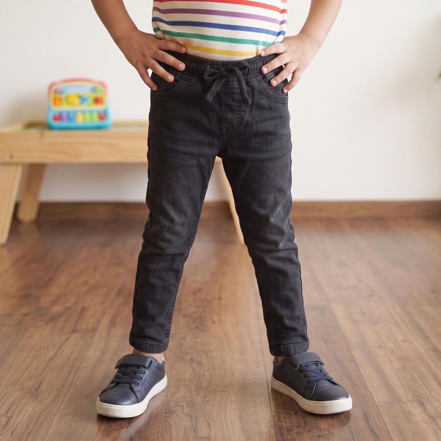 Boys' Black Drawstring Jeans, Black, large