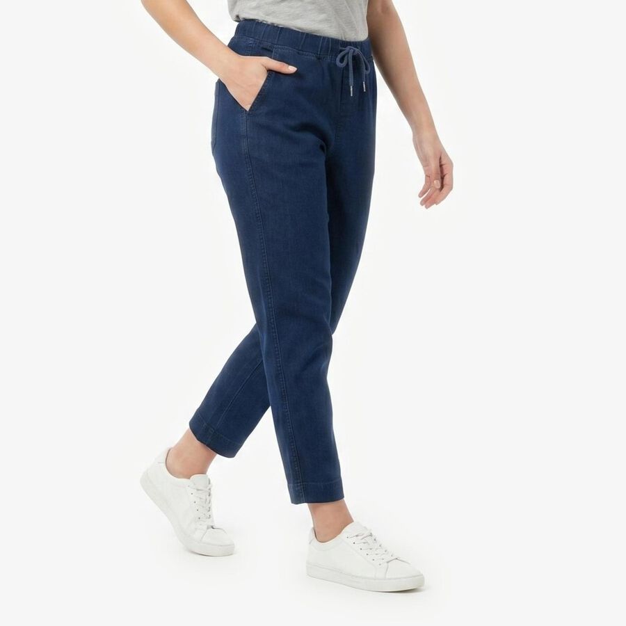 Women's Navy Blue Slim Fit Drawstring Jeans, Dark Blue, large
