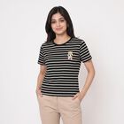 Women Black Round Neck Regular T-Shirt, काला, small