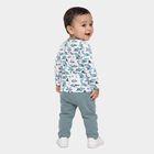 Infants' Light Blue 100% Cotton Round Neck Printed Baba Suit, टील ब्लू, small