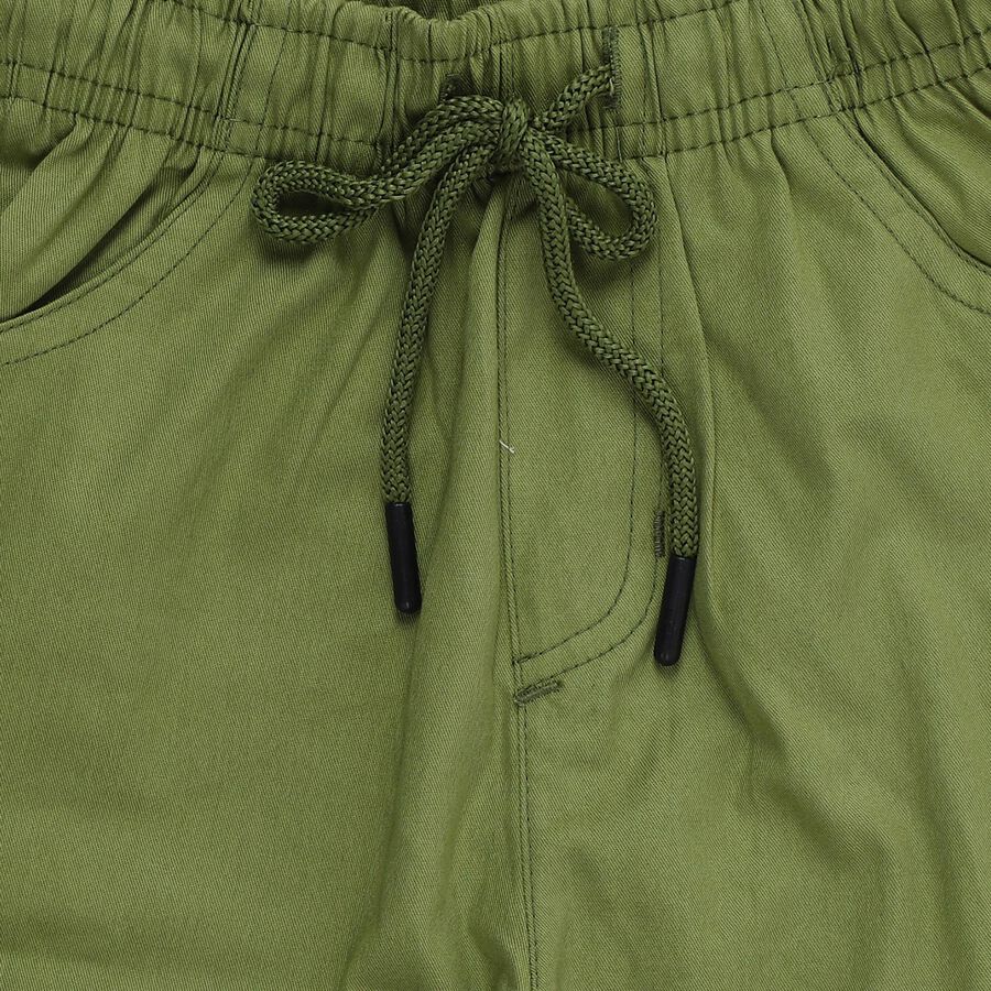 Boys' Olive Green Regular Fit Elasticated Jogger Trousers, ओलिव, large