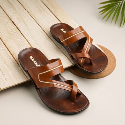 Men's Tan Toe-Loop Slip-On Sandals