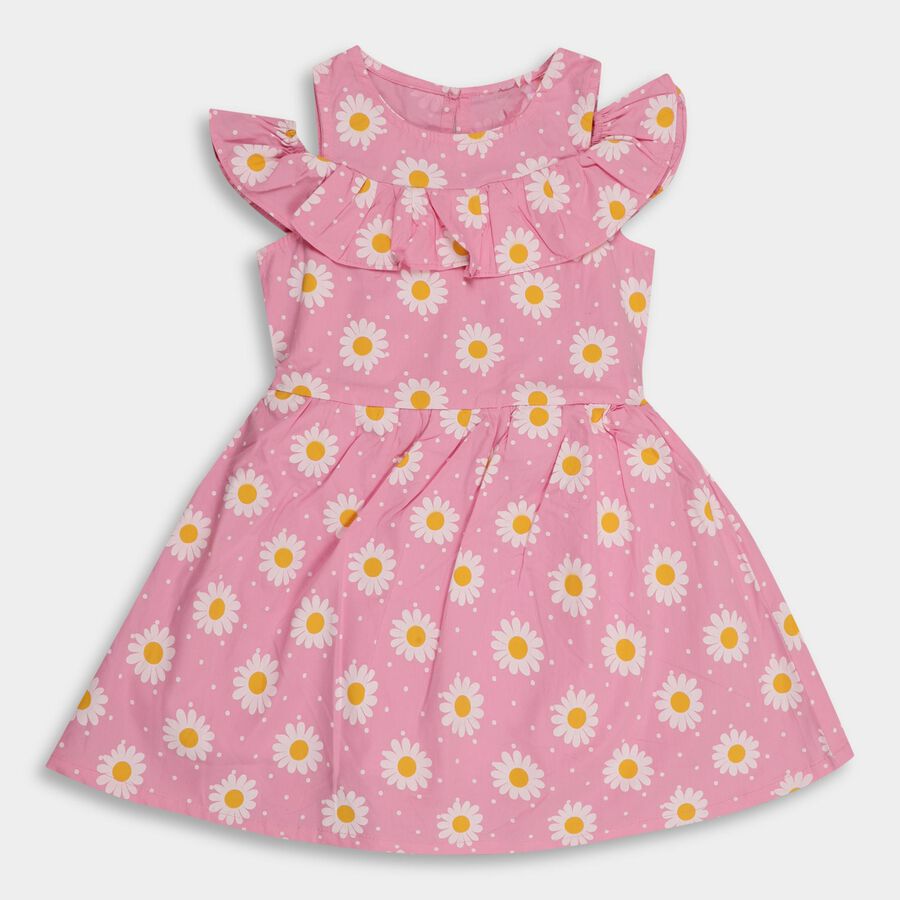 Girls' 100% Cotton Frock , गुलाबी, large image number null