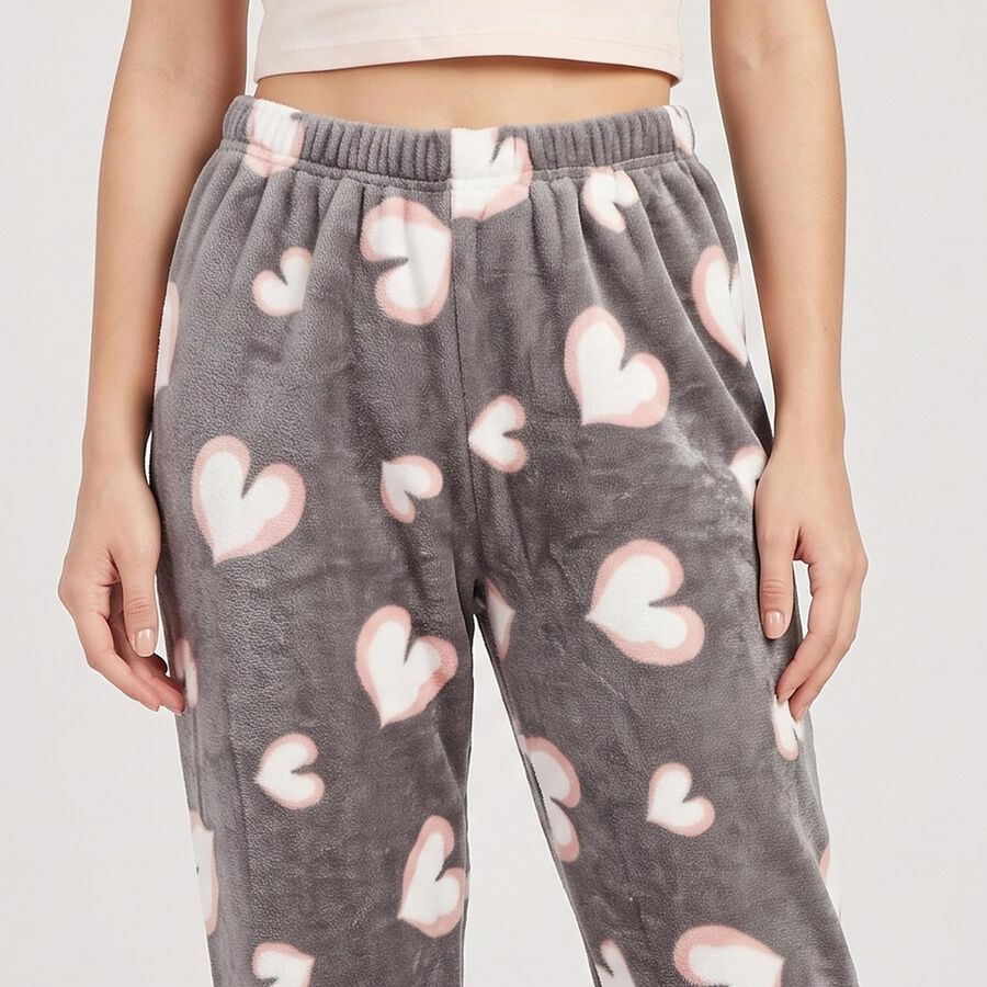 Women's Grey Straight Fit Heart Lounge Pyjama, Light Grey, large