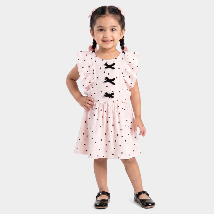 Girls' Pink Polka Dot Fit and Flare Frock, Light Pink, large