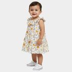 Infant Girls' White Flared Floral Printed Ruffle Neck Frock, Off White, small